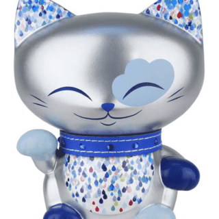 Mani The Lucky Cat Figurine – Sliver and Blue - Medium, gifts for girls