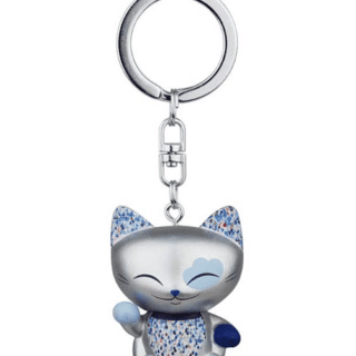 Mani The Lucky Cat Keychain – Sliver and Blue. Lucky gifts for her