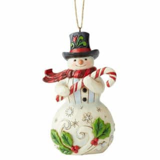 Jim Shore Heartwood Creek - Snowman With Candy Cane Hanging Ornament